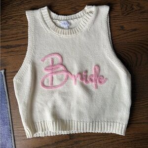 Lelis Collection Cream Knit Sleeveless Top with Pink Bride Embroidery